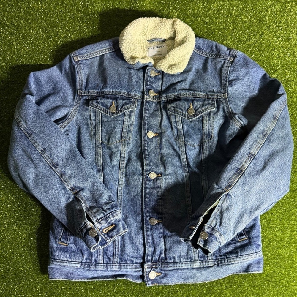 Old Navy Mens Sherpa Lined Denim Trucker Jacket Blue Medium Wash Size Small